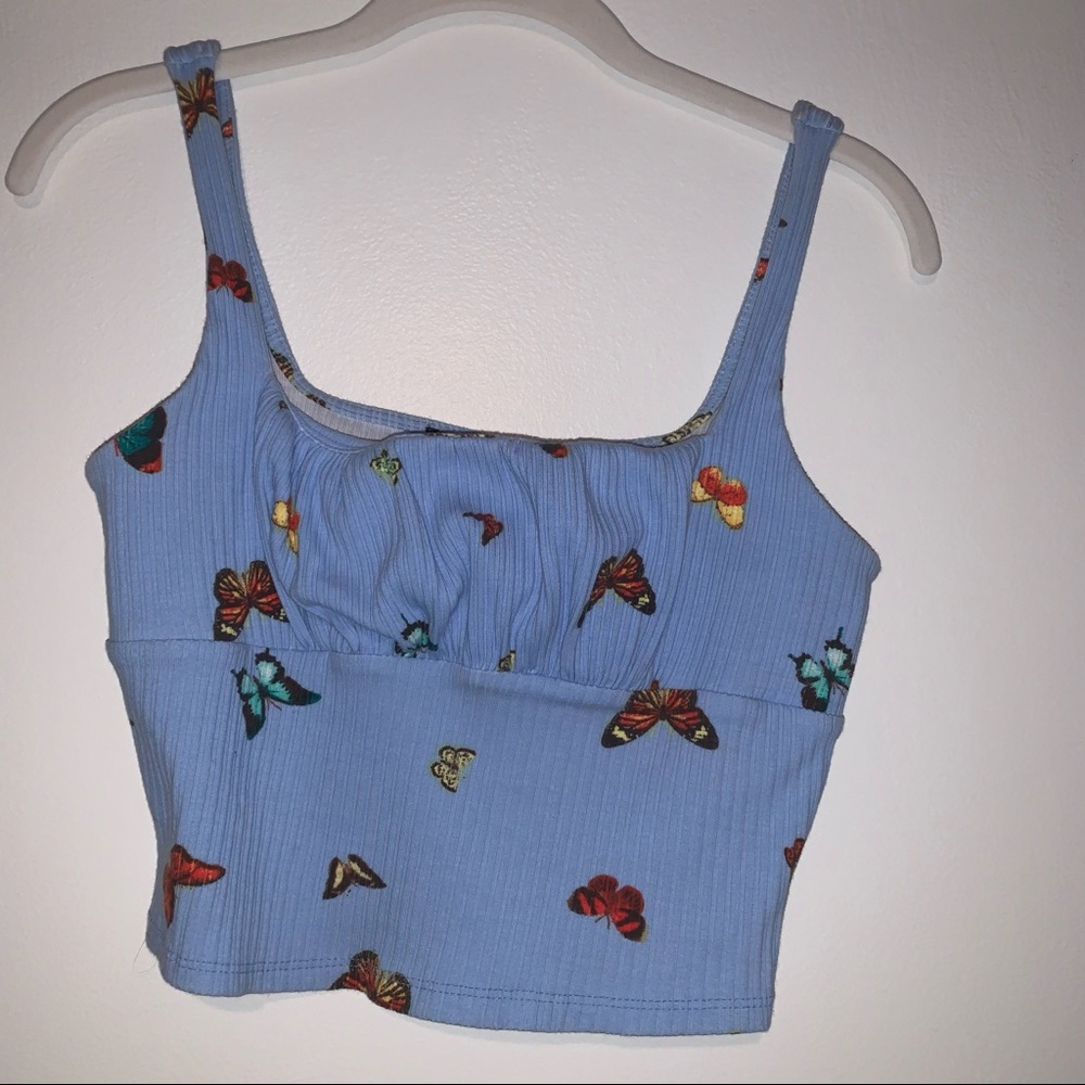 Blue Cropped Butterfly Top